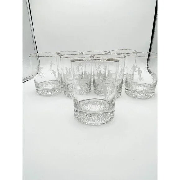 Set of Eight Vintage 1988 Calgary Winter Olympics Skating Rocks Whiskey Glasses - Picture 1 of 7